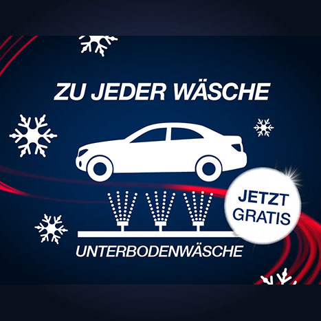 Westfalen Waschpark Köln-Lövenich, Januar-Aktion, gratis Unterbodenwäsche zu jeder Autowäsche
